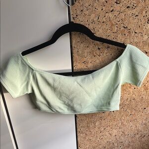 Zara Mint Green Off-Shoulder Ribbed Top
